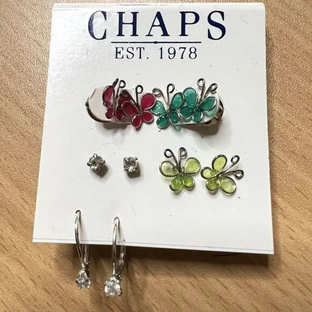 CHAPS Est. 1978 Earrings Muti color Mini‎ Butterflies Rhinestones 5 Pairs